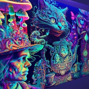 サイケデリックな世界樹のタペストリー：紫外線反応型ブラックライト
