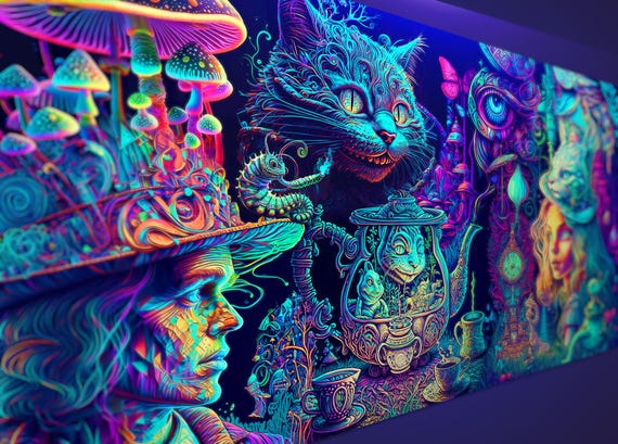 Alice in Wonderland Tapestry: Psychedelic UV Blacklight Glowing