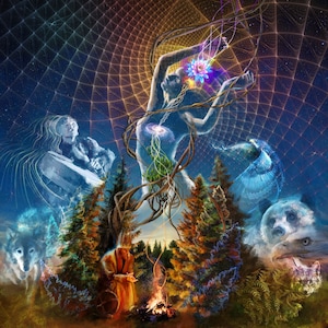 Shamanic Visionary Art Energy Flow Canvas Print - Inner Galaxy and Pineal Gland Activation Art