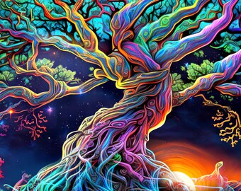 Tapiz De Árbol De La Vida Con Luz Negra, Tapiz De Cascada Re | Meses