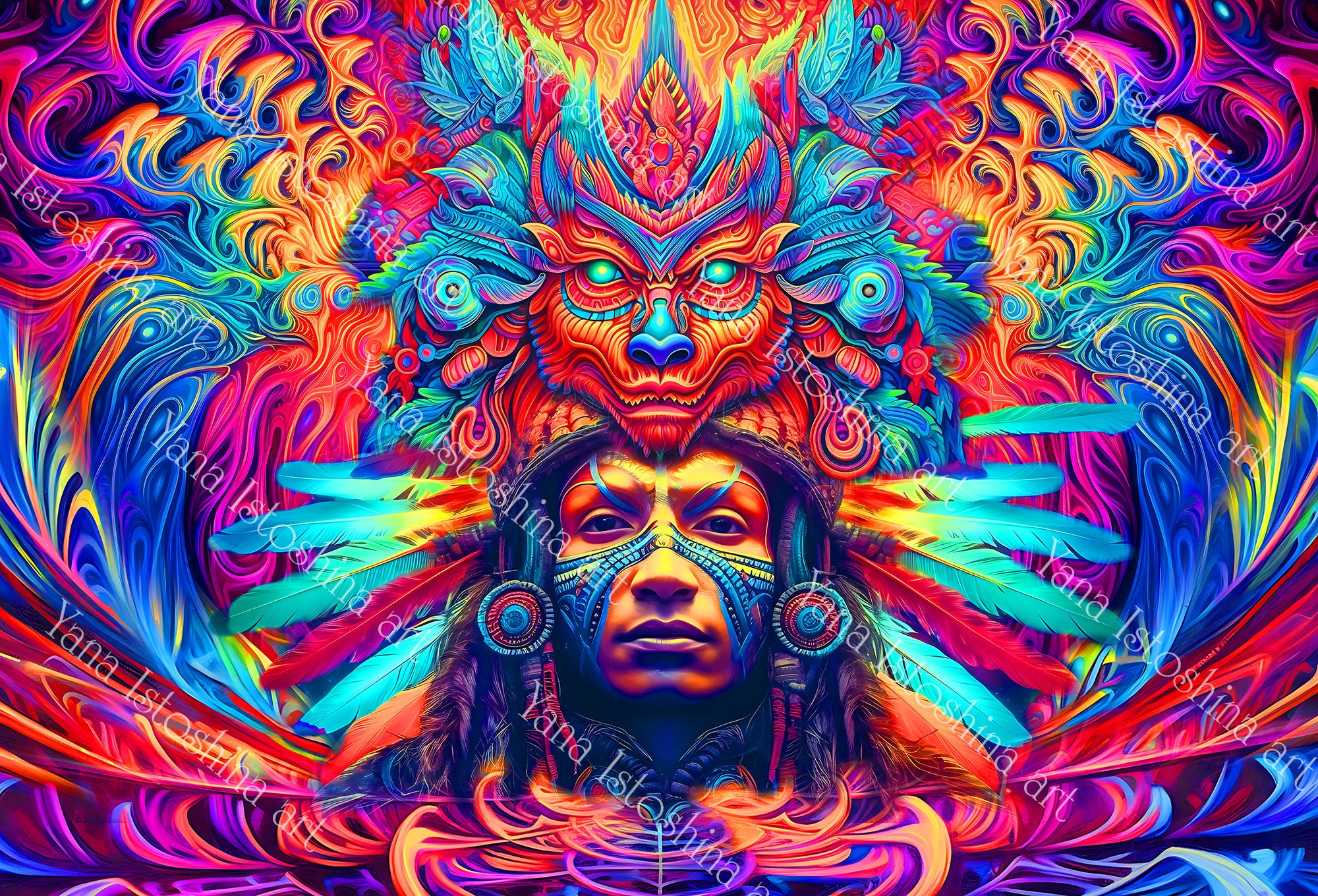 UV Reactive Shamanic Tapestry: Psychedelic South American Tribal