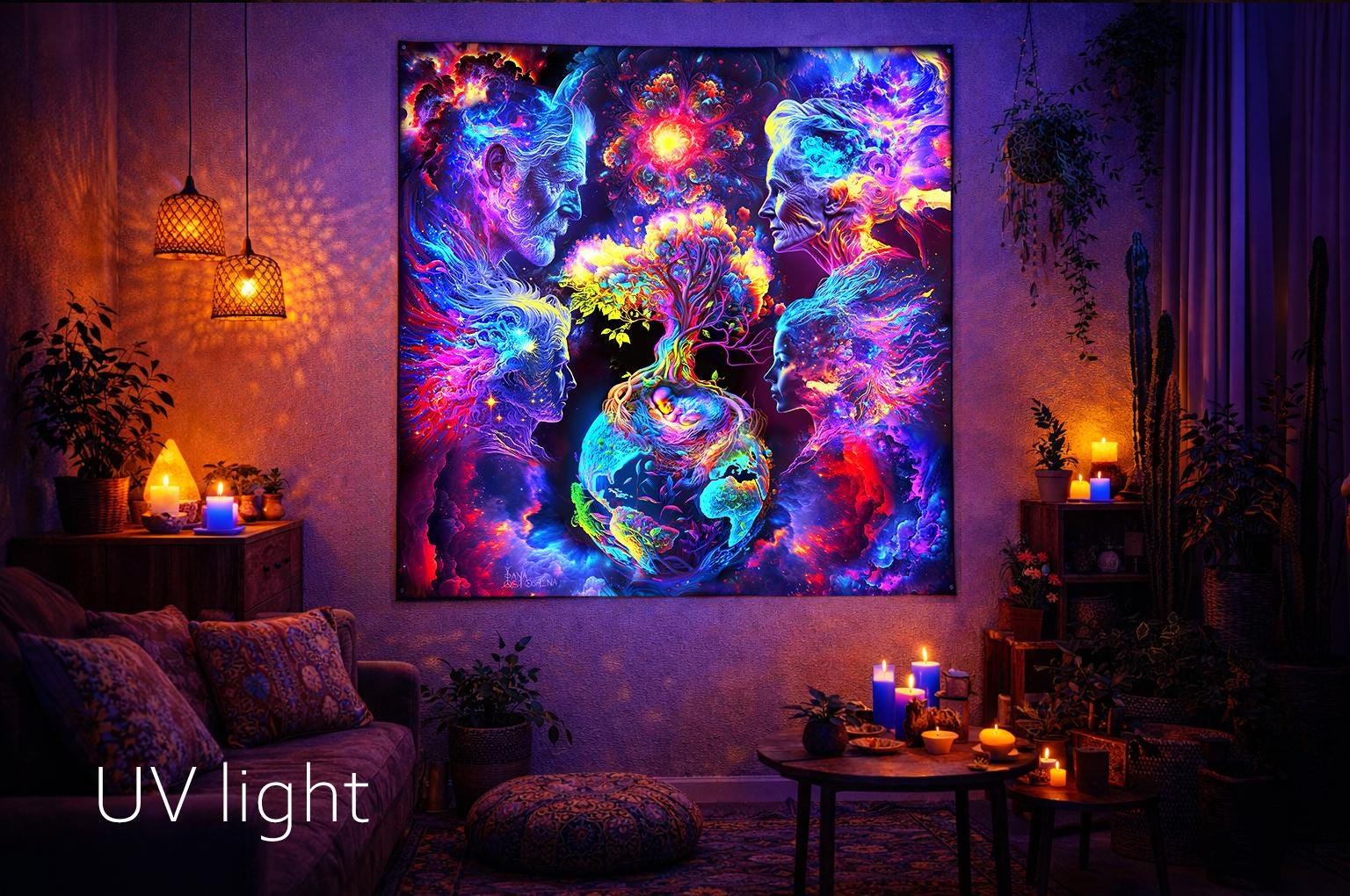UV Reactive Tapestry: Psychedelic Tree of Life, Ancestral