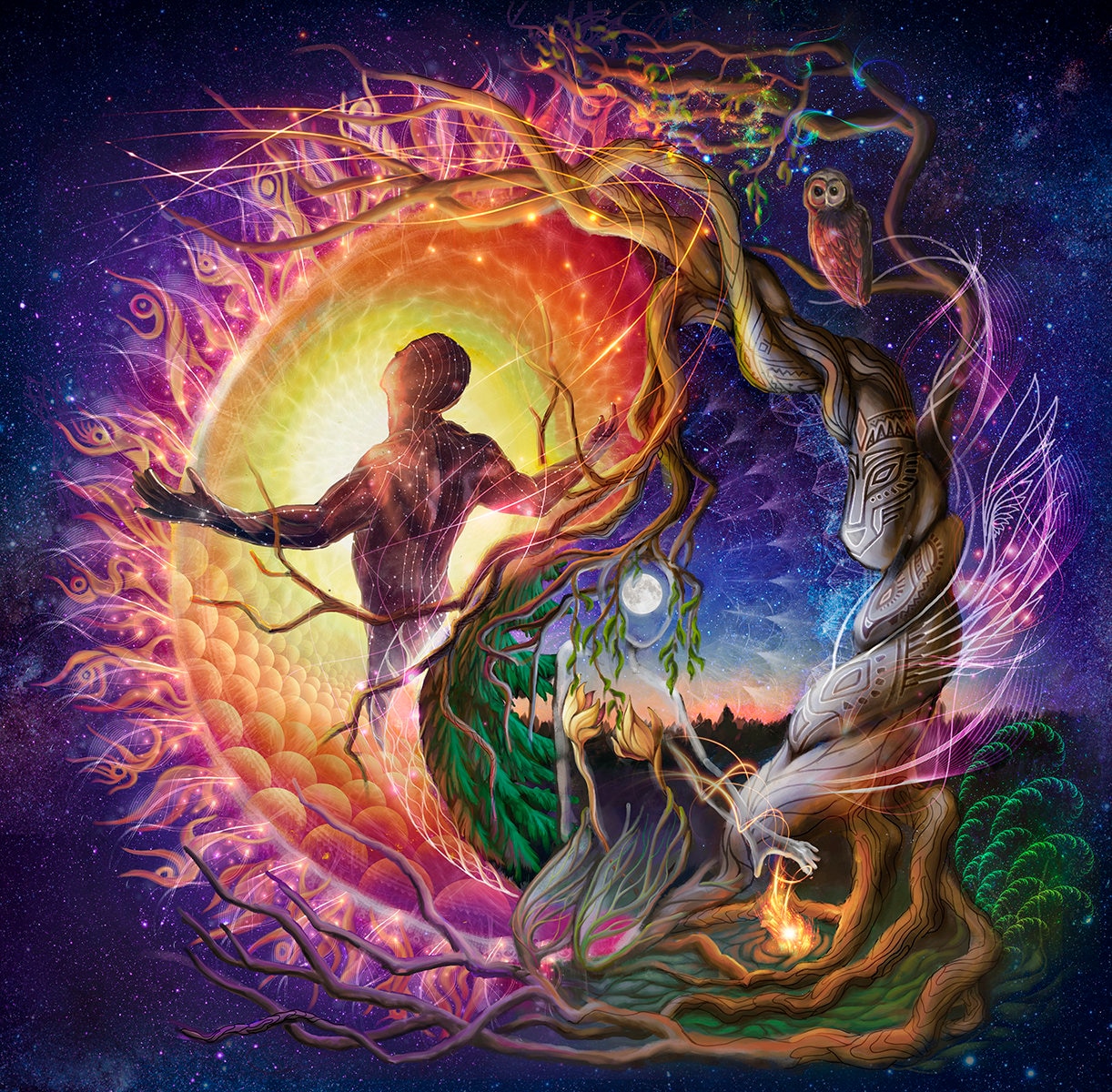 Yin yang Spiritual Visionary Art Poster Psychedelic Yoga Art With