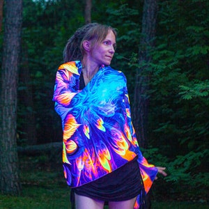 UV Reactive Festival Shawl Neon Psychedelic Scarf Trippy Party Clothes image 5