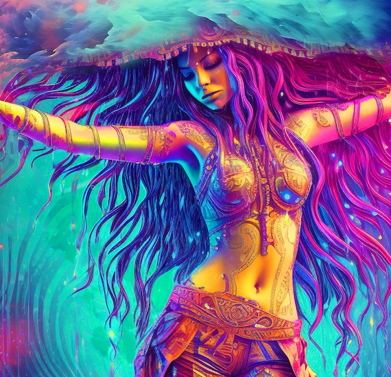 UV Reactive Tapestry: Psychedelic Tribal Dance, Visionary