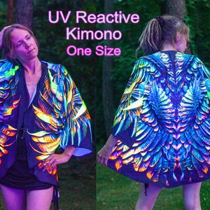 Psychedelic UV Active Robe |  Rave Neon Kimono |  Festival clothing |  party outfit