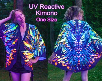 Psychedelic UV Active Robe |  Rave Neon Kimono |  Festival clothing |  party outfit