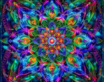 UV Reactive Mandala Tapestry: Psychedelic Neon Blacklight Wall Art