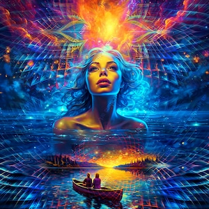Psychedelic UV Reactive Visionary Art Tapestry | Glowing Trippy Wall Hanging | Unique Magical Home Decor | Blacklight Reactive Artwork