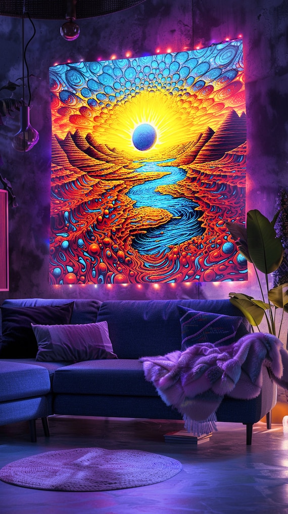 UV Reactive Tapestry: Trippy Desert Dream, Blacklight Surreal