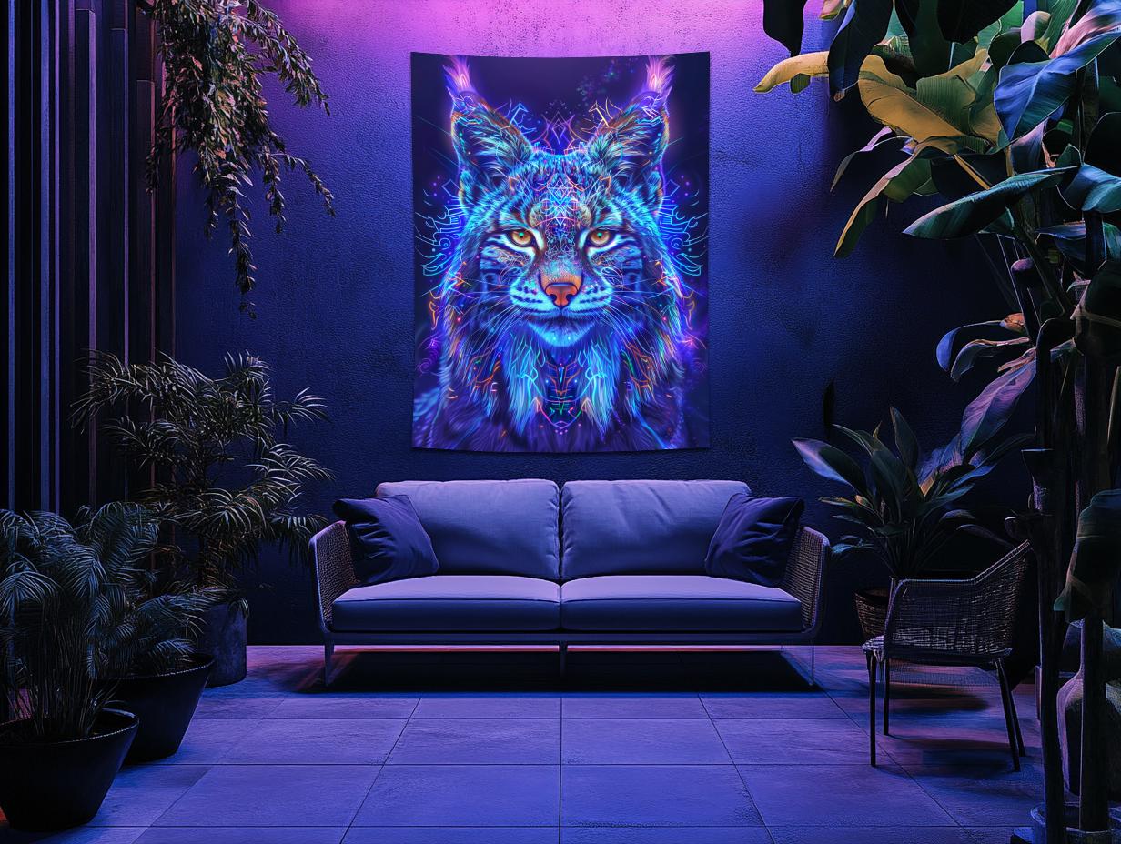 UV Reactive Lynx Tapestry: Psychedelic Totem Animal Wall Art - Etsy