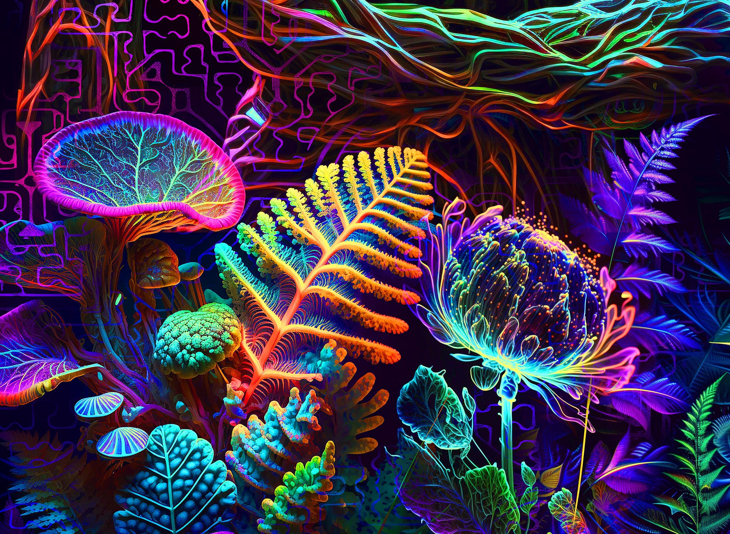 Tenture Murale Psychédélique Réactive Aux UV 150x130cm - Design Voilier, Vagues, Galaxies - Déco Chambre, Salon, Fêtes