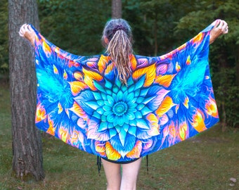 UV Reactive Festival Shawl | Neon Psychedelic Scarf | Trippy Party Clothes