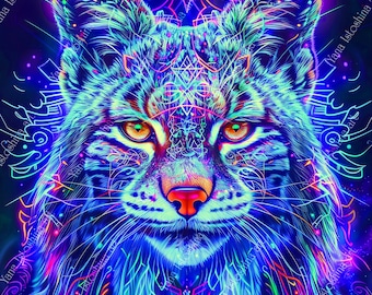 UV Reactive Lynx Tapestry: Psychedelic Totem Animal Wall Art - Etsy