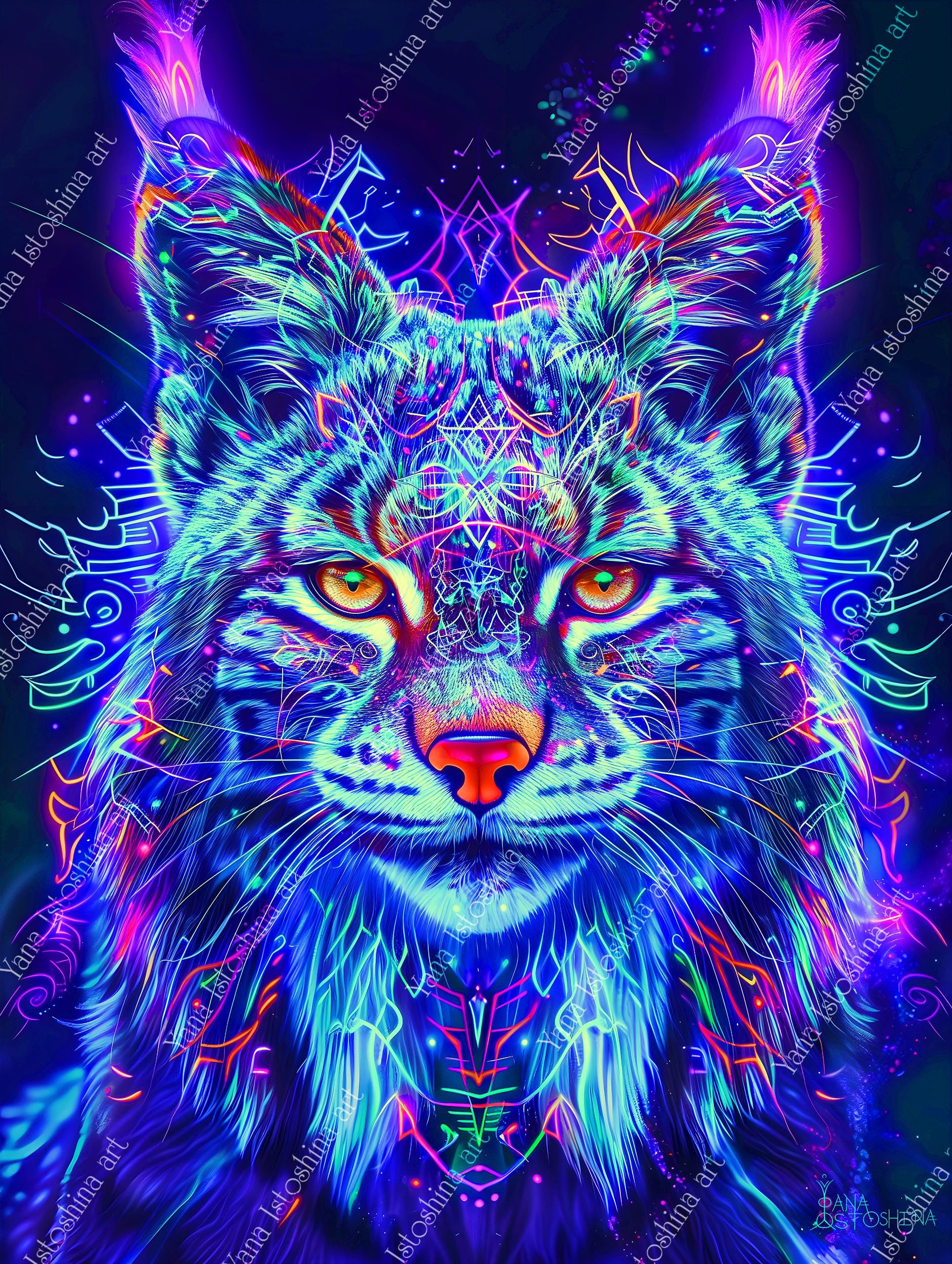UV Reactive Lynx Tapestry: Psychedelic Totem Animal Wall Art - Etsy