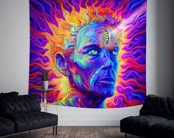UV Reactive Tapestry: Psychedelic Third Eye Visionary Art