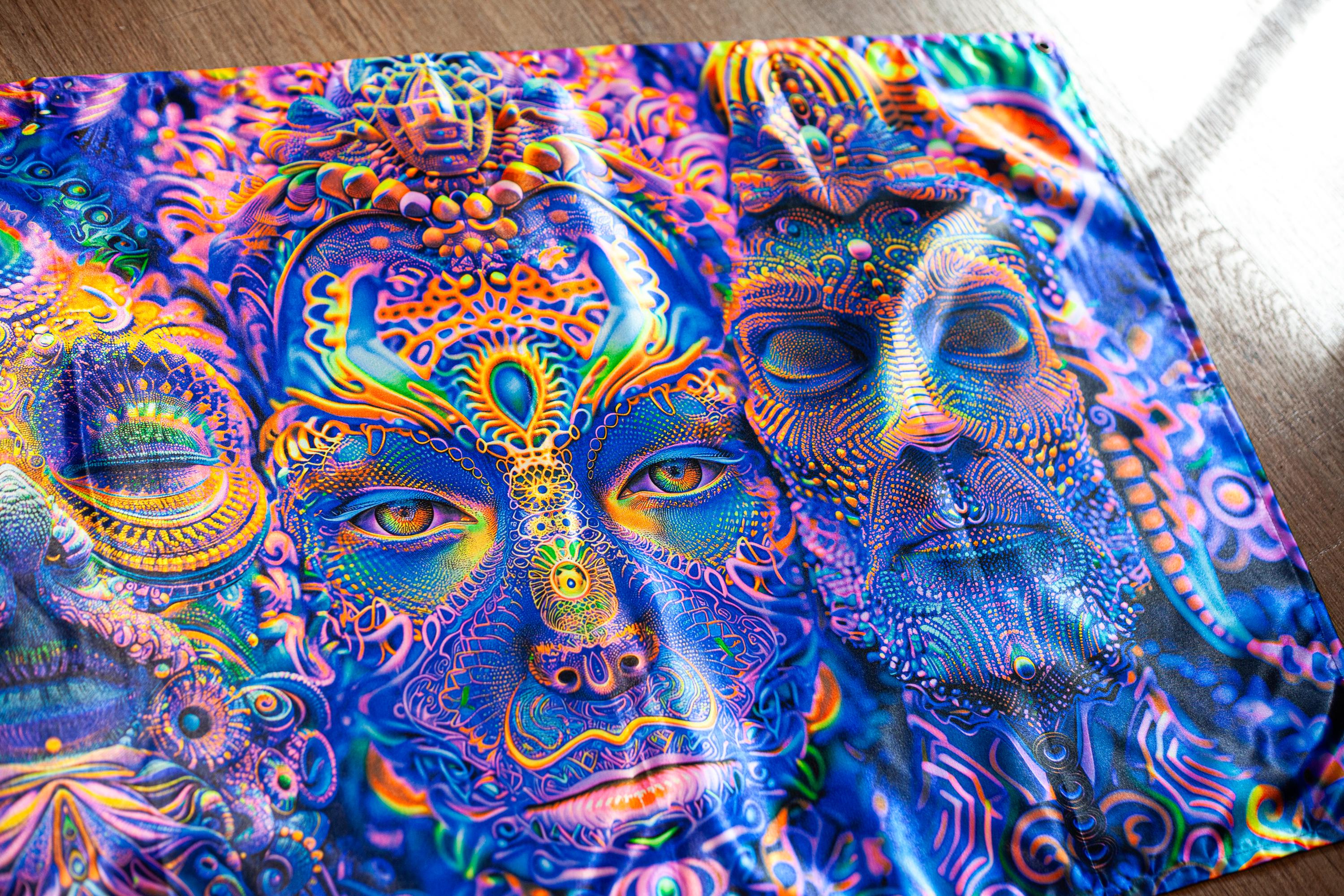 Toile De Fond Psychédélique UV - Tenture Murale Lumière Noire