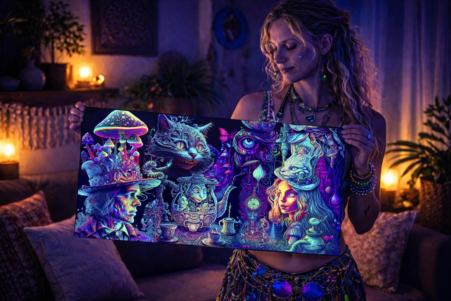 Alice in Wonderland Tapestry: Psychedelic UV Blacklight Glowing