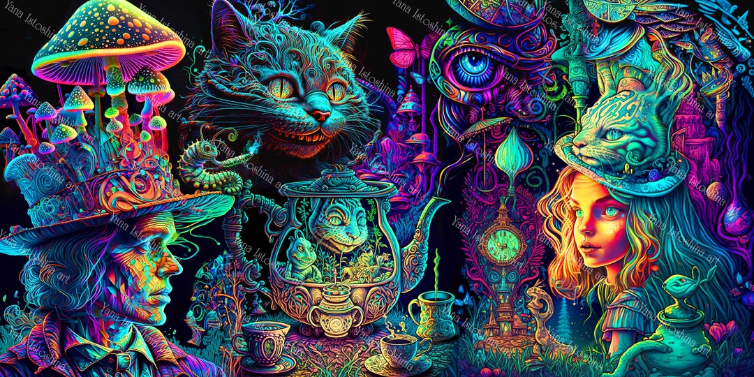 アート・デザイン・音楽 Wonderland Alice on Screen Alice in Wonderland Psychedelic Art UV Tapestry | Party