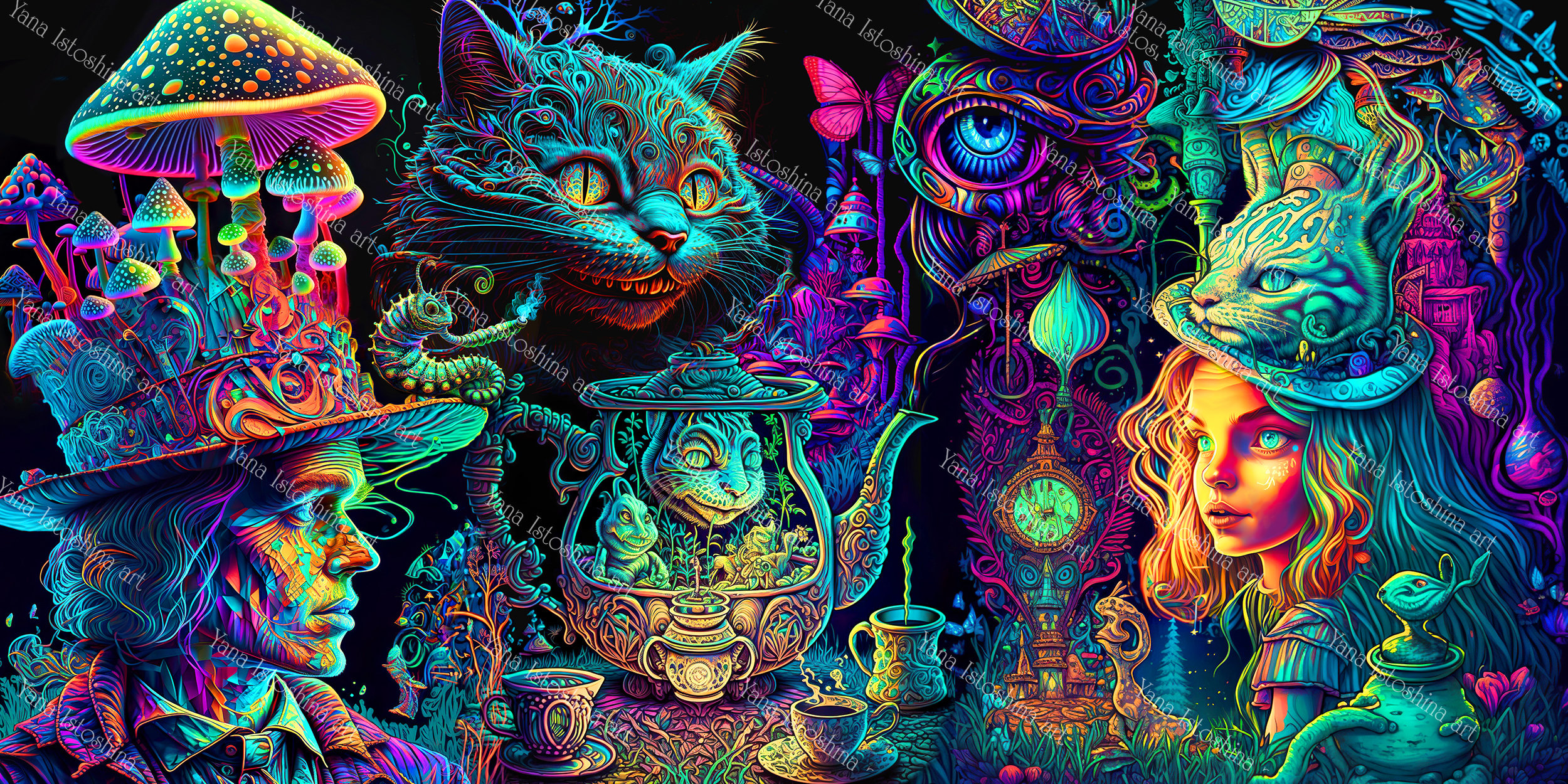 Alice in Wonderland Psychedelic UV Tapestry Party Decor Glowing Psychedelic Wall Art Blacklight Reactive Wonderland Decor Etsy