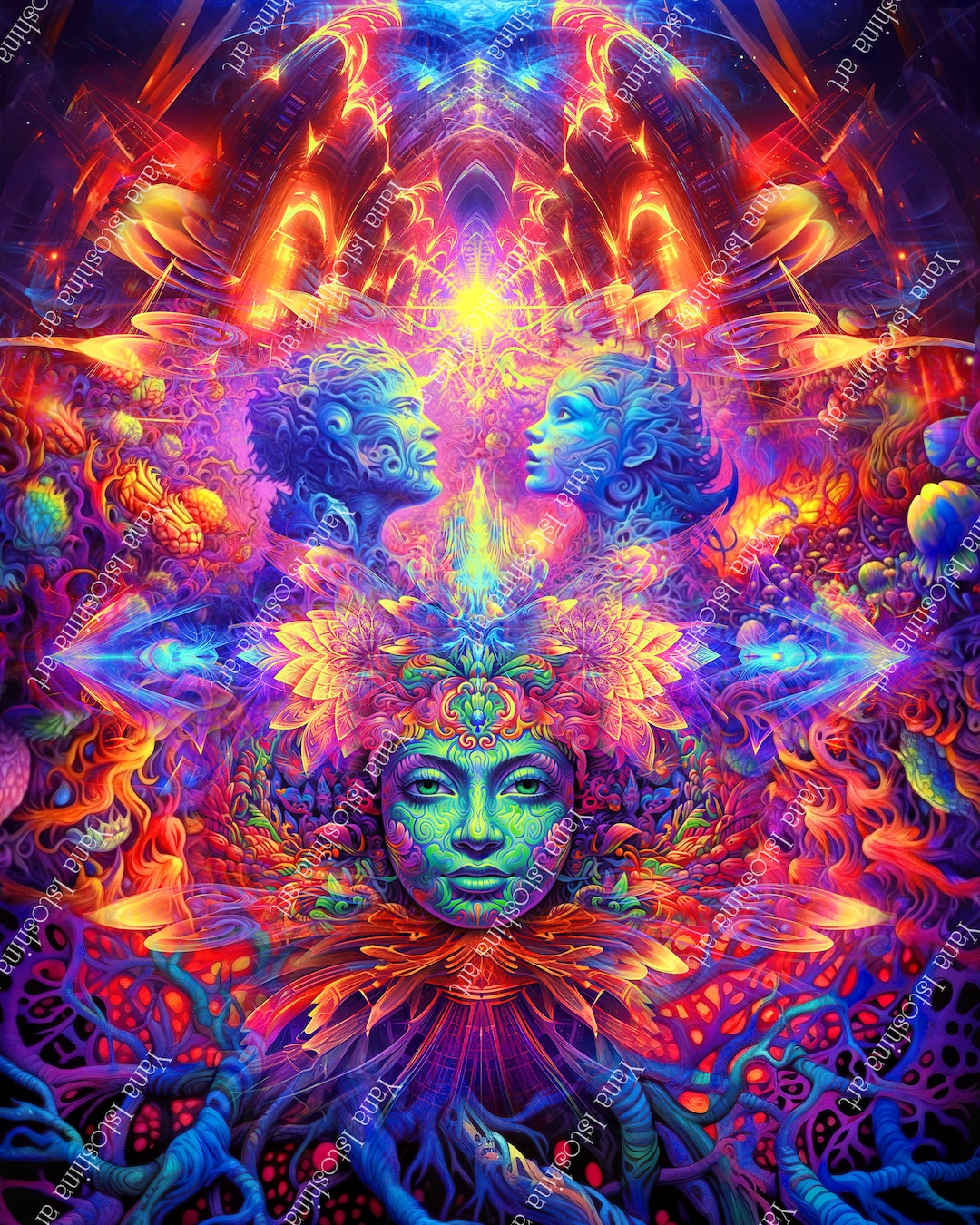 アート/エンタメ/ホビー ILLUMINANCE UV Reactive Tapestry: Psychedelic Cosmic Lovers, Blacklight Art - Etsy