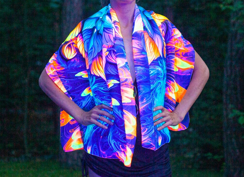 UV Reactive Festival Shawl Neon Psychedelic Scarf Trippy Party Clothes image 4