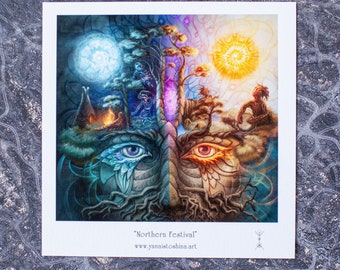 Psychedelic Greeting Card with Day and Night | Visionary Art | Spiritual Healing Print