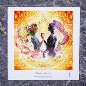 Tarjeta de felicitación de amor espiritual con energía de mujer y hombre / Arte fractal / Postal de arte visionario / Arte psicodélico