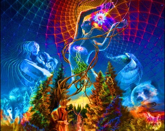 UV Reactive Psychedelic Tapestry: Shamanic Visionary Art