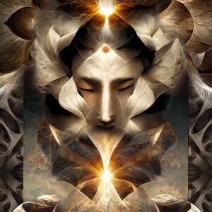 Psychedelic Spiritual Visionary Art with glowing fractal elements, man portrait, abstract floral background | sepia detailed painting