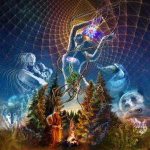 Shamanic POSTER PRINT &quot;Nature Vibes&quot; by Yana Istoshina | Psychedelic visionary art | Shamanic art