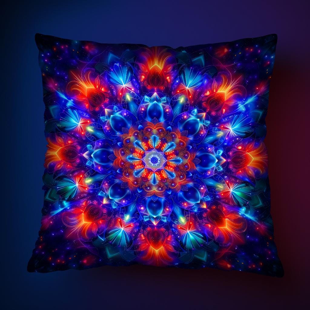 Kaleidoskop UV Reaktiver Psychedelic Kissenbezug |  | Hippie Kissen | Abgefahrenes, leuchtendes Kissen mit Mandala-Muster