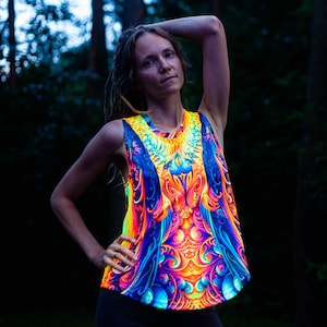 UV reactive Women Festival Top | Psychedelic Party Outfit | Trippy Blacklight Glowing Rave Clothing