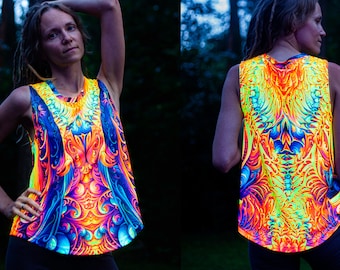 UV reactive Women Festival Top | Psychedelic Party Outfit | Trippy Blacklight Glowing Rave Clothing