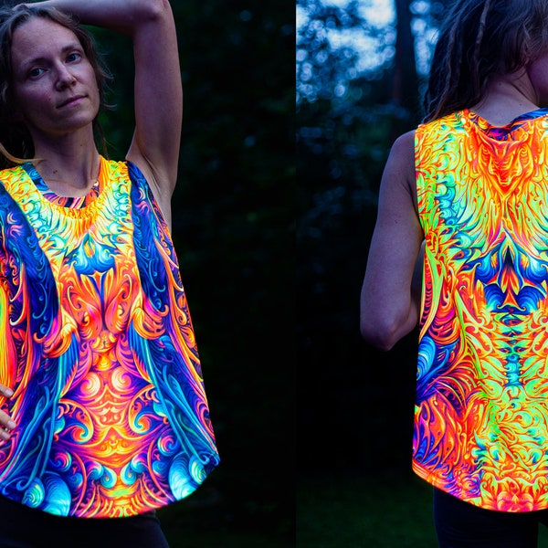 UV reactive Women Festival Top | Psychedelic Party Outfit | Trippy Blacklight Glowing Rave Clothing