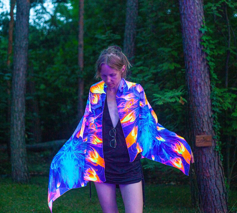 UV Reactive Festival Shawl Neon Psychedelic Scarf Trippy Party Clothes image 6