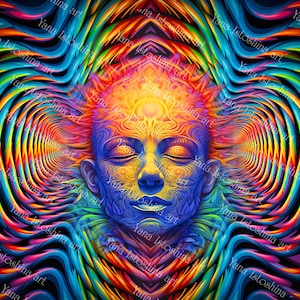 UV-aktiver psychedelischer Wandteppich | spirituelles Wohndekor | Leuchtende psychedelische Wand Kunst | Auf Schwarzlicht Reaktives Fraktal Dekor
