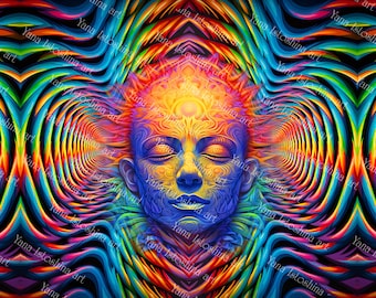 Tapisserie psychédélique réactive aux UV : oeuvre d'art murale fractale lumière noire