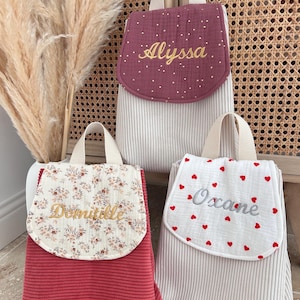 Sac personnalisé avec prénom en velours côtelé et double gaze de coton, cadeau de naissance, entrée en crèche ou maternelle