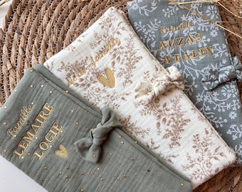 Customizable family record book cover with embroidery, ideal wedding or birth gift