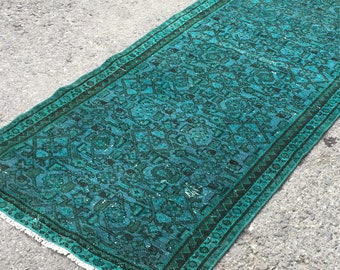 3x10 abstract hallway rug, retro runner , Vintage Runner, 2'7" X 10'5" Teal  Turkish Runner R7789F54