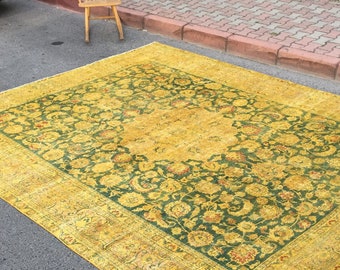 9x12 Oushak area rug, green yellow rug,  Handmade rug, 9'5" X 12'2"  living room rug R7684F51