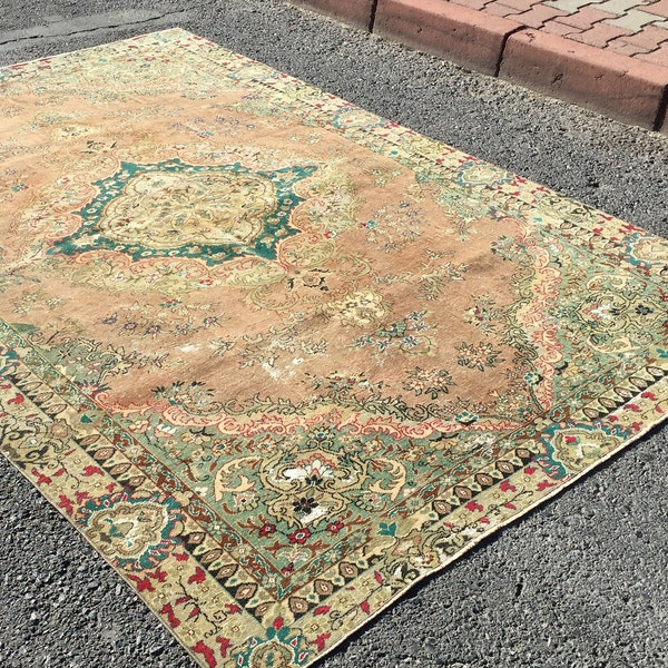 6x9 oushak rug , 6x9 hereke rug , distressed turkish rug , bedroom rug ,6' X 9'1" rugs for living room R5922F22