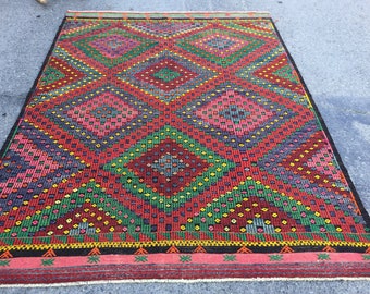 6x9 bohemian bedroom rug, nomadic retro 70s Jijim , 6'5" X 8'11"  rug for living room R7077F62