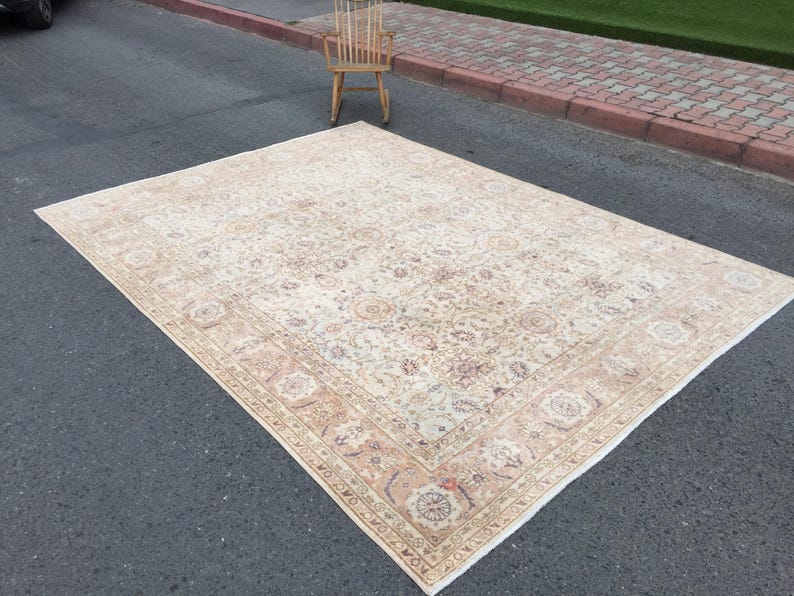 8x11 Original Oushak Rug, Beige Grey Orange Living Room Rug , 7'11 X 10