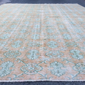 7x10 floral orange beige green area rug, Vintage Handmade rug , 7&#39;2&quot; X 10&#39; bedroom Rug R7672F54