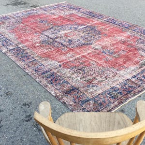 7x11 handmade rug for living room, woven red blue grey wool rug , 7&#39;4&quot; X 11&#39;  office rug, R9141F94