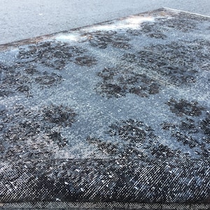 6x10 retro bedroom rug, black gray rug, vintage rug, distressed  rug, 6&#39;3&quot; X 9&#39;11&quot; wool rug,  R5021F15