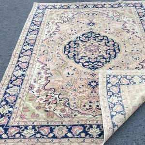7x9 rug for living room, Turkish hand woven rug, 6&#39;9&quot; X 8&#39;10&quot;  half pile area rug,R1253F88