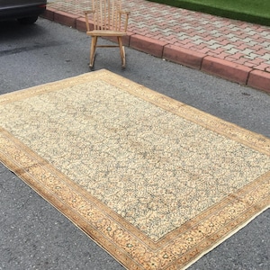 6x10 beige orange living room rug, bohemian bed plan rug, 6&#39;4&quot; X 9&#39;6&quot; wool rug R9091F90
